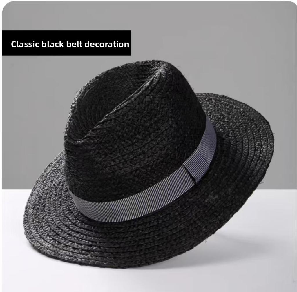 Hochwertige Raffia-Sonnenhüte Herren Große Größe 64cm Handgewebte Strohhüte Reise Strand Sonnenschutz Panama Gentleman Filzhüte
