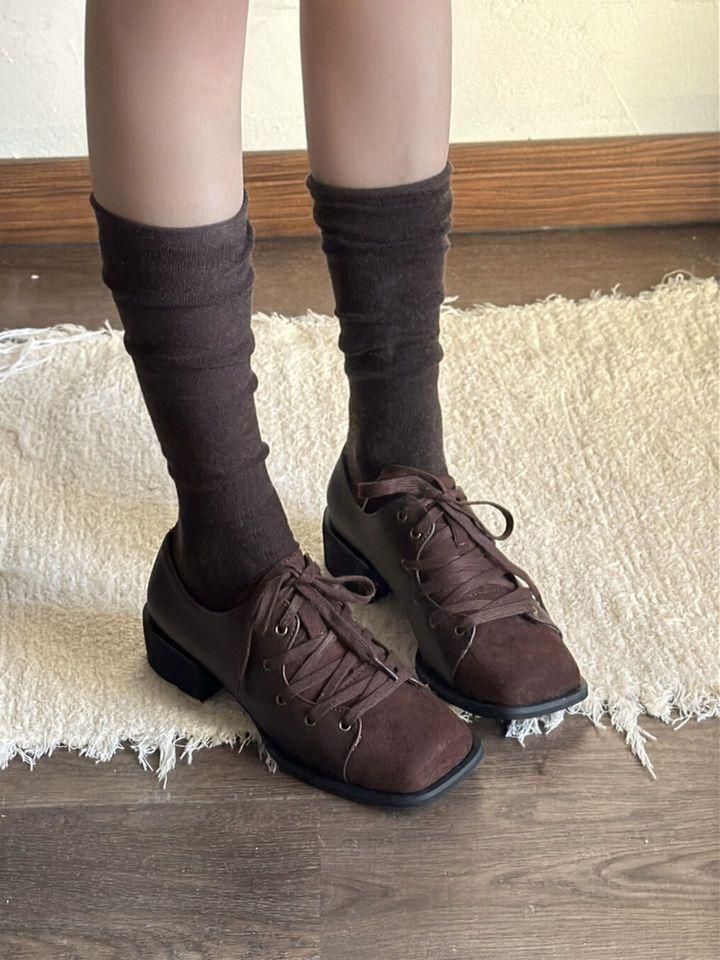 Fashion retro British lace-up square head single shoes women's spring 2025 new niche design thick heel Mary Jane shoes
