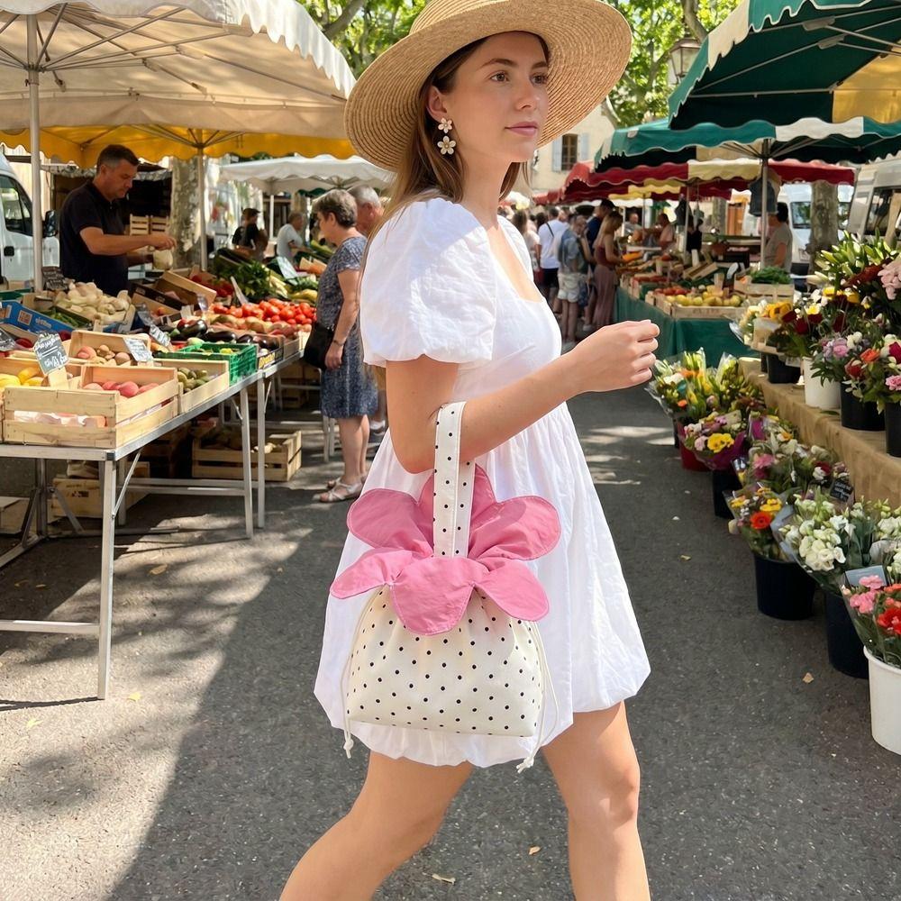 Bundle Pocket Flower Drawstring Crossbody Bag Korean Style Flower Handbag  Women