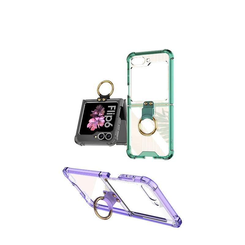 Transparent Hårt PC Stötsäkert Hårt PC Telefonskal för Samsung Galaxy Z Flip 6 5 Fodral med Ringhållare