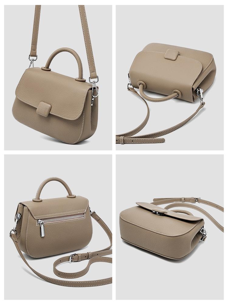 Zency Genuine Leather Retro Khaki Handbag Women Square Bag Crossbody Top-handle Bag