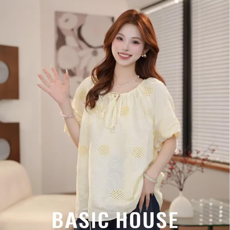 

Basic House Women s Aurora Style Drawstring Short-Sleeve Blouse L (110-130 jin)
