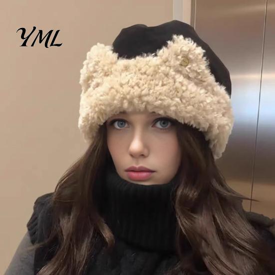 Cold Weather Hat Cat Ear Sherpa Fleece for Women, Windproof Winter Protection Cozy Thermal Hat, Thick Warm Fuzzy Skull Cap Outdoor Cycling Autumn
