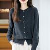 Women's Color Block Cashmere Wool Knit Cardigan Sweater - Loose Fit, Round Neck, Korean Style