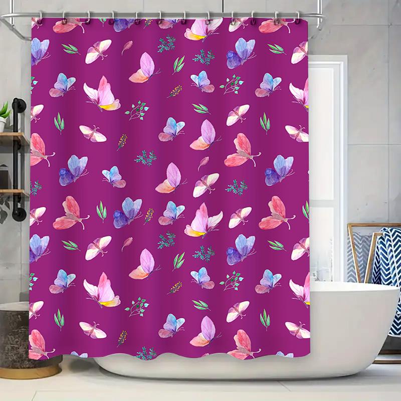 

Purple Butterfly Shower Curtain Watercolor Flowers Bath Decorative Fabric For Kitchen Bathroom (Set Size: 180X240Cm) W60H190(CM)-1 Pcs