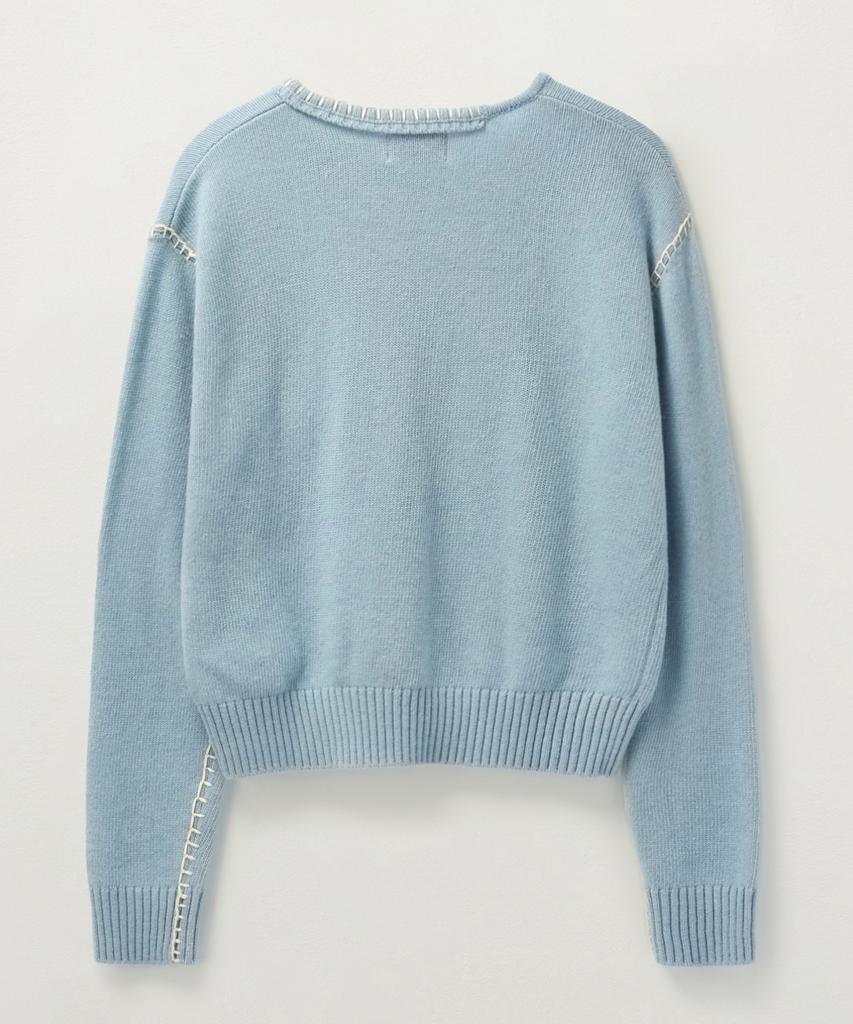 Seteo (W) Contrast Stitch Semi-Crop Knit Ice Blue