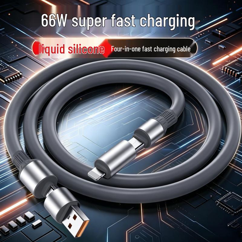4-in-1 Fast Charging Cable for Apple, Type-C, Huawei, OPPO, Xiaomi, Honor Phones & Car Chargers