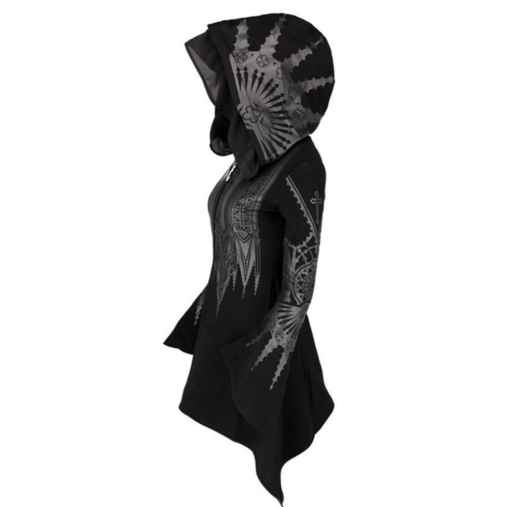 Dámská gotická mikina s kapucí bunda s kapucí Street Goth Punk Style Černá Dlouhá mikina Harajuku s kapucí Oversized Topy na zip Y2K