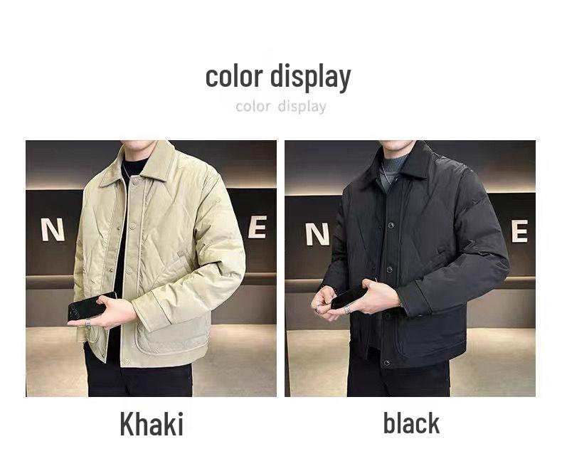 Herren Winter/Herbst Leichte Jacke im Hemdstil mit Daunenfüllung (weiße Entendaune), Neuer lockerer Schnitt, Große Größen Arbeitskleidung.