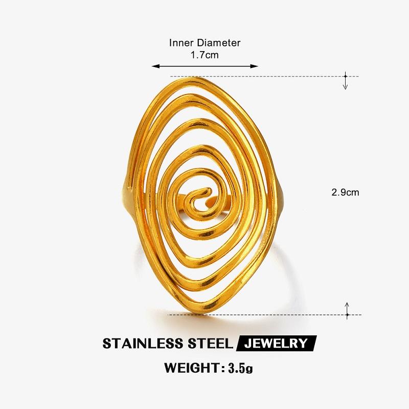 Vintage Metal Smooth Oval Wide Open Rings For Women Stainless Steel Gold Color Geometric Adjustable Chunky Rings Zircon