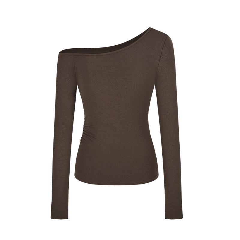 Pure Desire Slim Fit Off-Shoulder Long-Sleeve T-Shirt for Women - Versatile Early Autumn Top