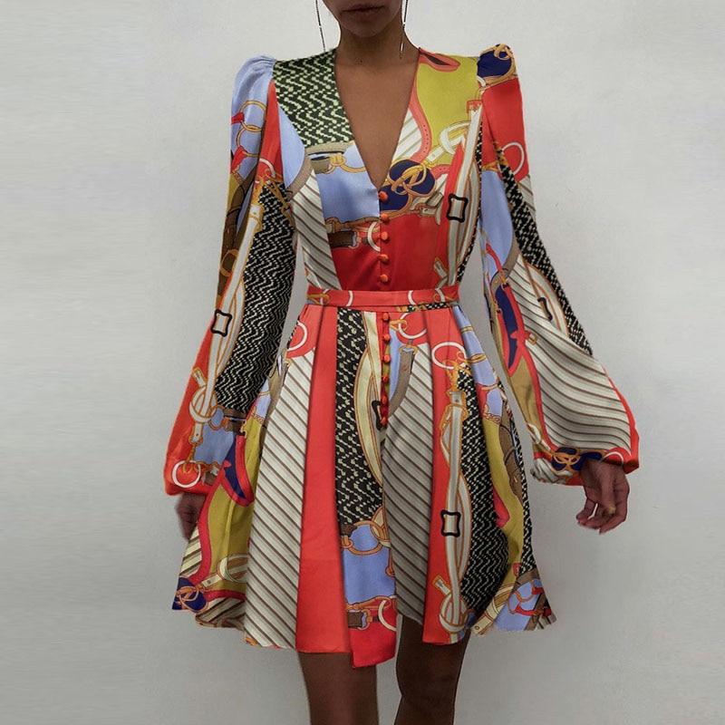 

Fashion Satin Solid Long Sleeve Dress Spring Elegant Women Button A-Line Mini Dress Casual Loose V-Neck Party Dress XXXL
