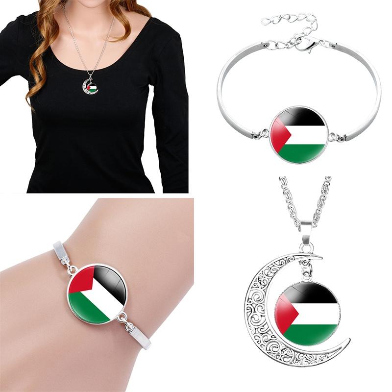Flag Moon Palestine Pendant Necklace Woman Fashion Accessories Presents Girl