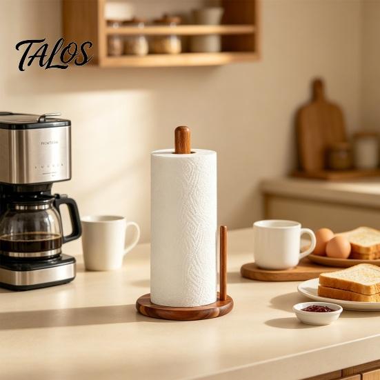Talos Wooden Paper Towel Holder, One-Handed Operation Dispenser, Freestanding Countertop for Kitchen Bathroom