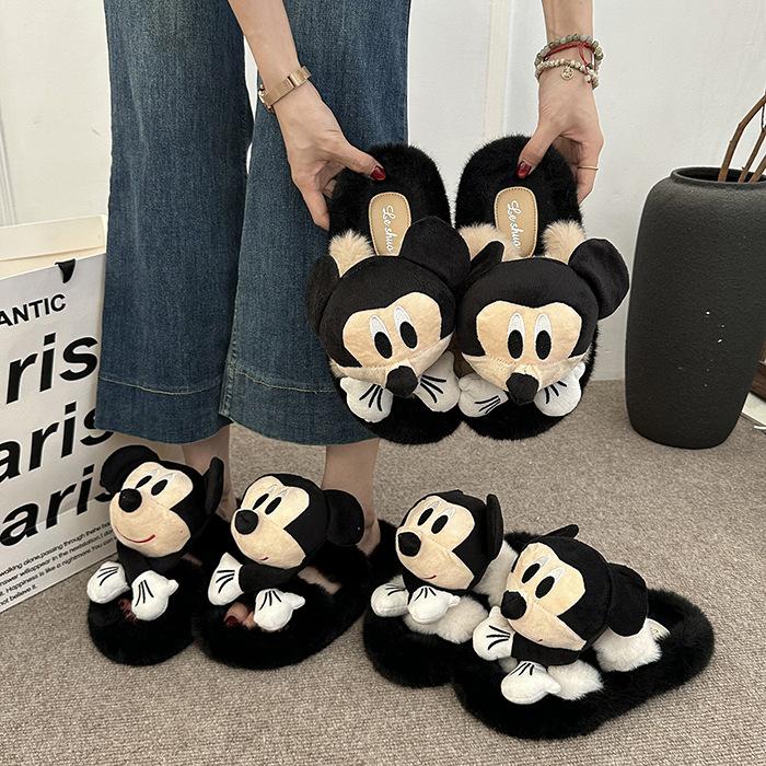 Søte tegneserie Mikke bomullstøfler dame 2025 nye høst og vinter innendørs hjemme varme fluffy tøfler utendørs bruk tykk såle
