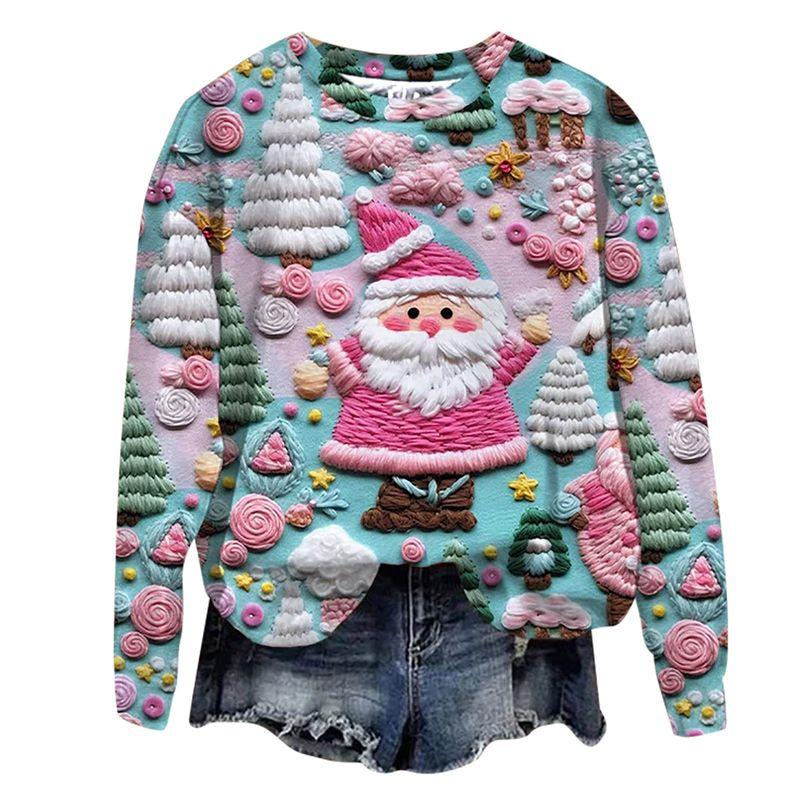 Fall and Winter Cross-Border New Arrival Sweatshirt Female 3D Digital Print Christmas round-Neck Shirt Tops Christmas Hoodie