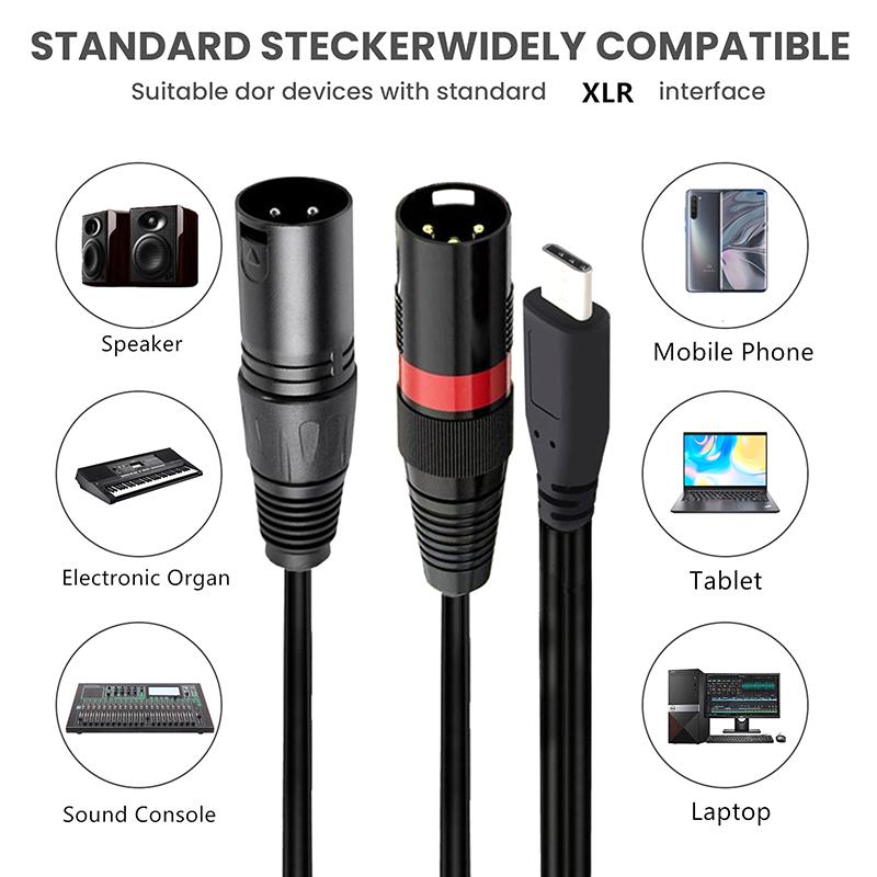 1M Usb-C To Dual Xlr Male Audio Cable Type-C To 2 Xlr Adapter For Tablet Phone Laptop For Iphone For Macbook For Samsung