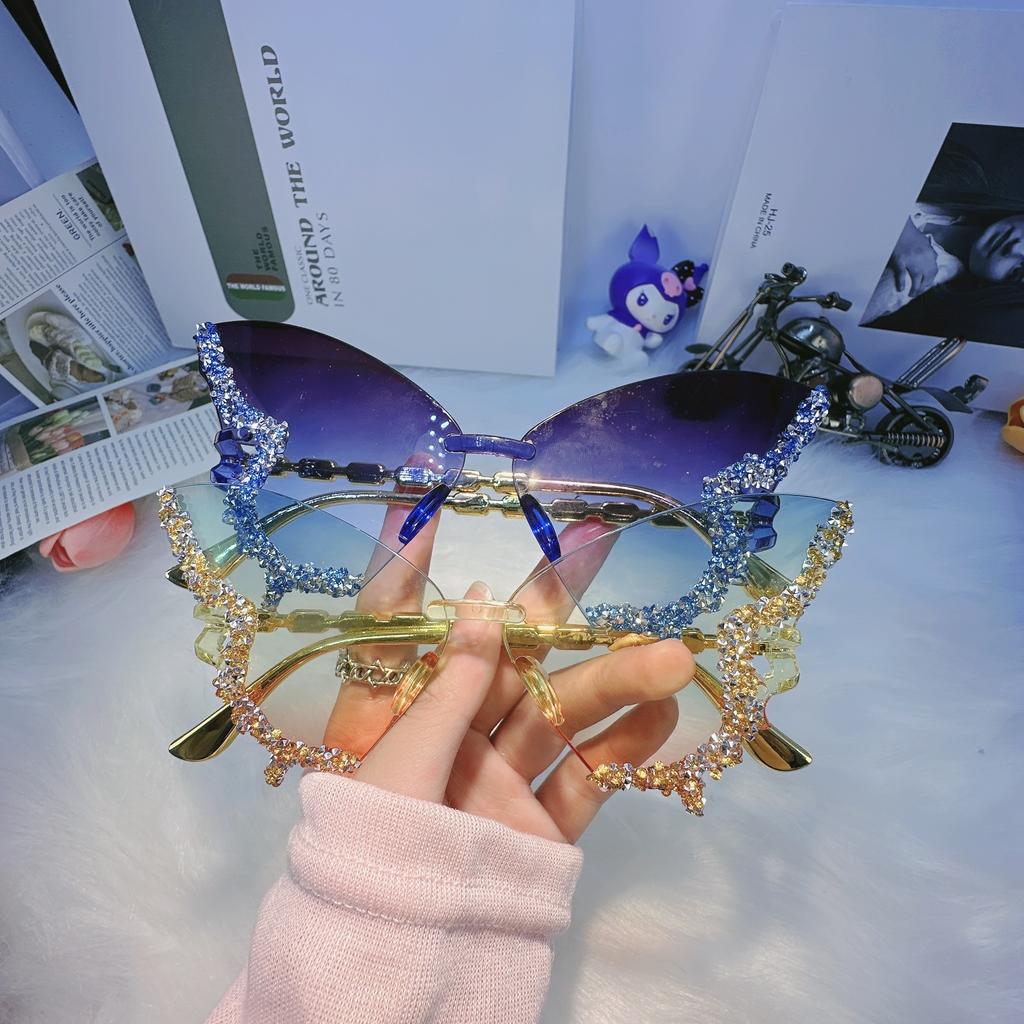 1 pièce lunettes mode populaire européenne et américaine serties à la main de strass modèle papillon pour fête festival mariage
