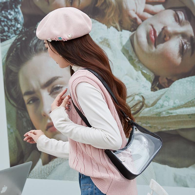 New trendy armpit bag, fashionable transparent bag, shoulder bag, portable women's bag, simple small bag.
