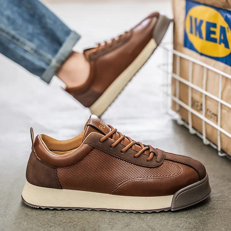 Moda Retrô Marrom Tênis Baixos Masculinos Tamanho Grande 45 Respirável Sapatos Planos Tênis Homens Com Cadarço Tênis Casuais Zapatillas Hombre