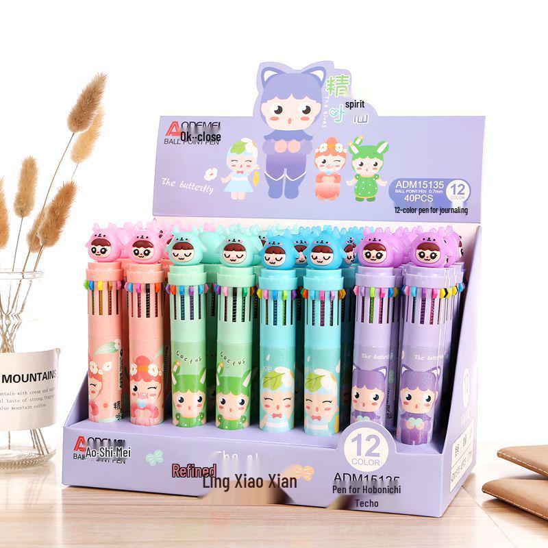 12-Color Retractable Ballpoint Pen 0.7mm Multi-Color Planner Pen for Students 12-Color Ballpoint Pen, 1 Piece
