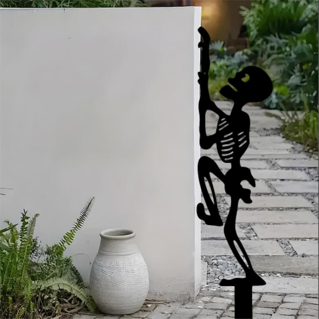 Halloween Garden Metal Stakes Black Skeleton Silhouette Decorative Stakes Outdoor Decor For Yard,Halloween Decorations (Black, L)