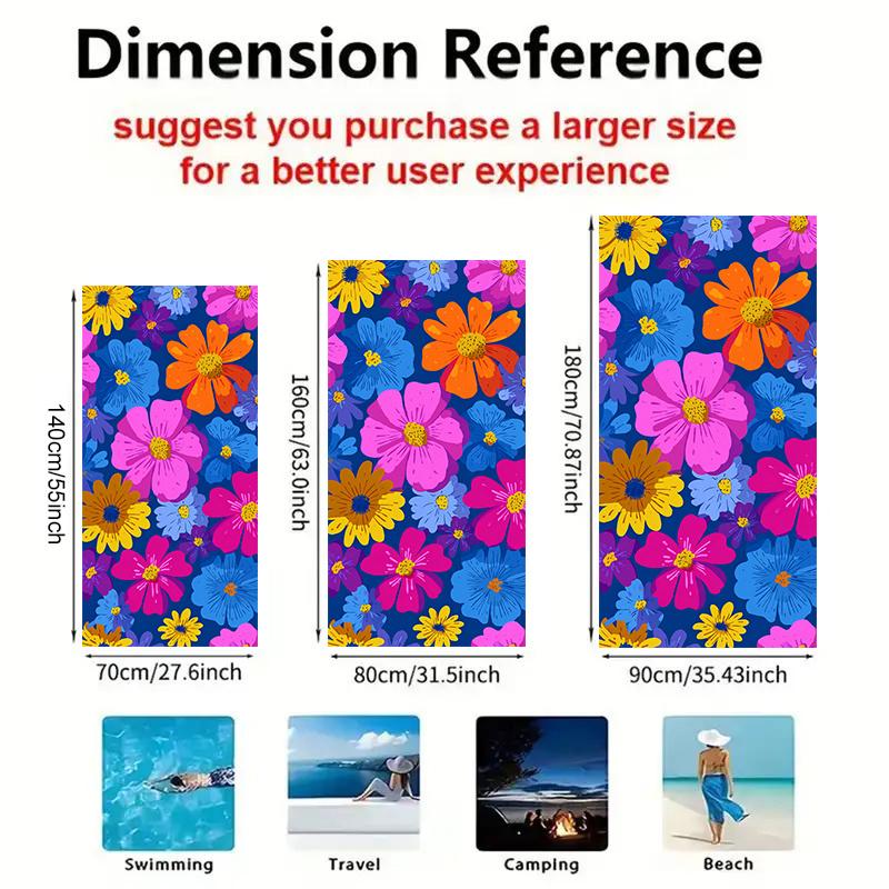 1pc Floral Beach Towel Vibrant Colorful Flower Pattern Bath Towels Soft Microfiber Fabric Unisex Oversized Towel for Swimming