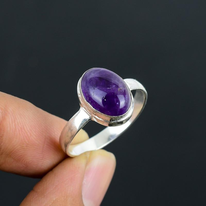 

Natural Amethyst Ring, Sterling Silver 925, Oval Cabochon, Purple Gemstone, Wedding Engagement Gift фіолетовий