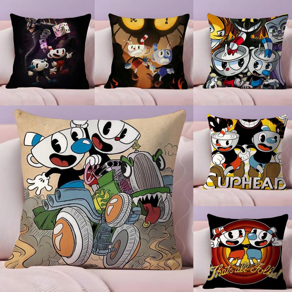 Classic Game CCuphead Cute Cushion Cover Plush Fabric Soft DoubleSided Printed Sofa Warm Winter Home Gift Pillow Cover
