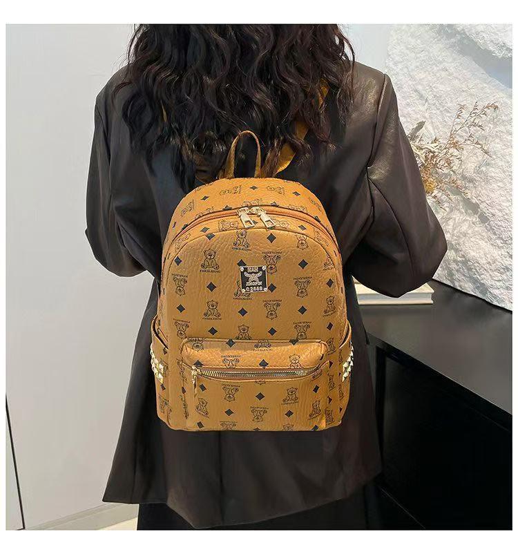 Ретро женский рюкзак с принтом медведя - Модный школьный рюкзак для студентов кофейный