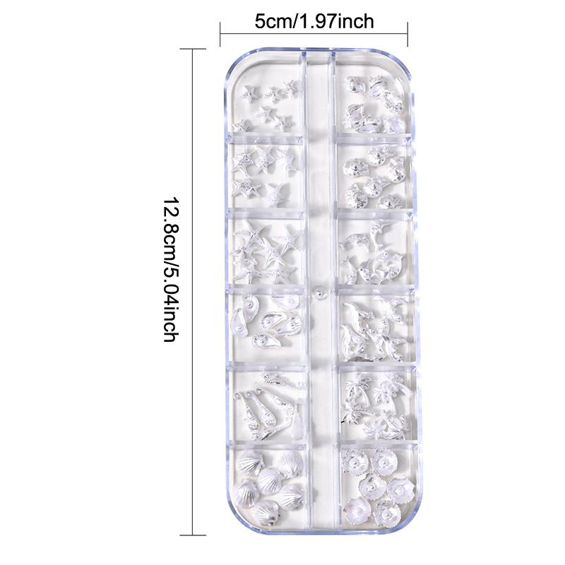 12 Grids/Box Aurora 3D Nail Charms - Shell Starfish Mermaid Tail Oceanic Accessories, Dreamy Manicure DIY Salon Decorations