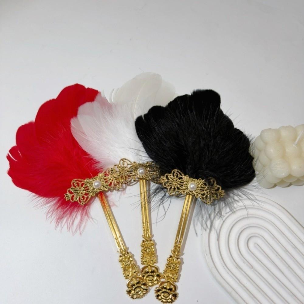 Goldener Griff Feder Handfächer Bunter Chinesischer Stil Fächer Tanzfächer Geschenk für Damen/Mädchen