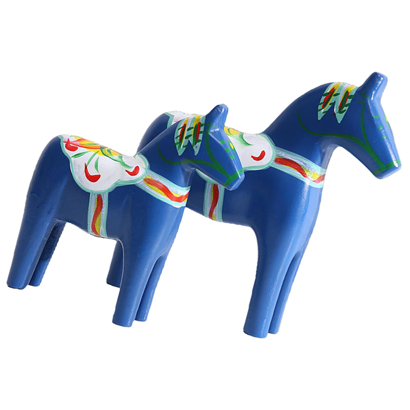 

2Pcs Nordic Styles Wooden Dala Horse Ornaments Swedish Dalecarlian Horse Figurines Sculptures Home Tabletop Decorations синій