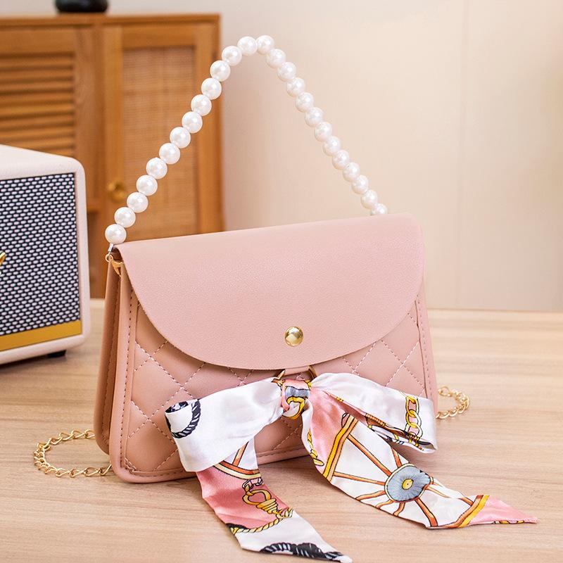 Pearl Portable Small Square Bag Versatile Silk Scarf Chain Single Shoulder Messenger Women's Bag Niche