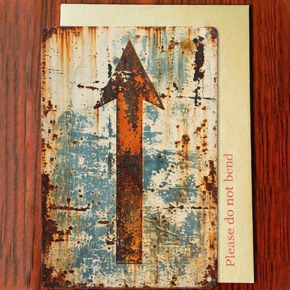 1pc Retro Rusty Arrow 2D Flat Tin Sign 12x8in Vintage Metal Plaque Industrial Farmhouse Wall Decor Living Room Home Art
