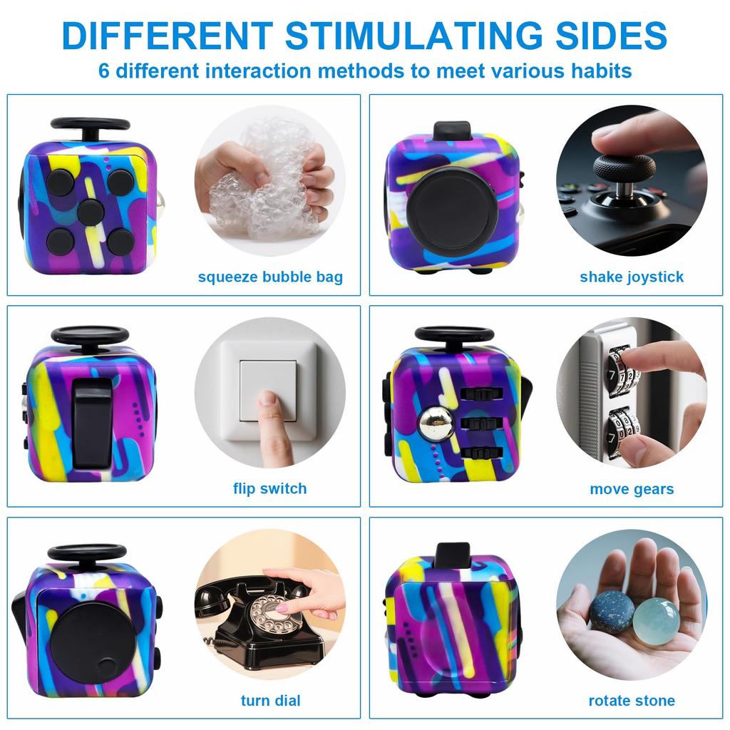 6-In-1 Fidget Cube Toy Hand Spinner For Anti-Stress/Anti-Anxiety Fidget Toys For Children,Teen,Adult-3.4Cm 40G Multiple Color