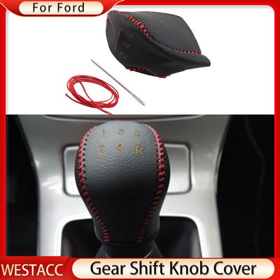 Genuine Leather Car Gear Shift Collars Gear Head Shift Knob Cover for Fiesta Focus 3 4 MK3 MK4 MT for Ford New Fiesta