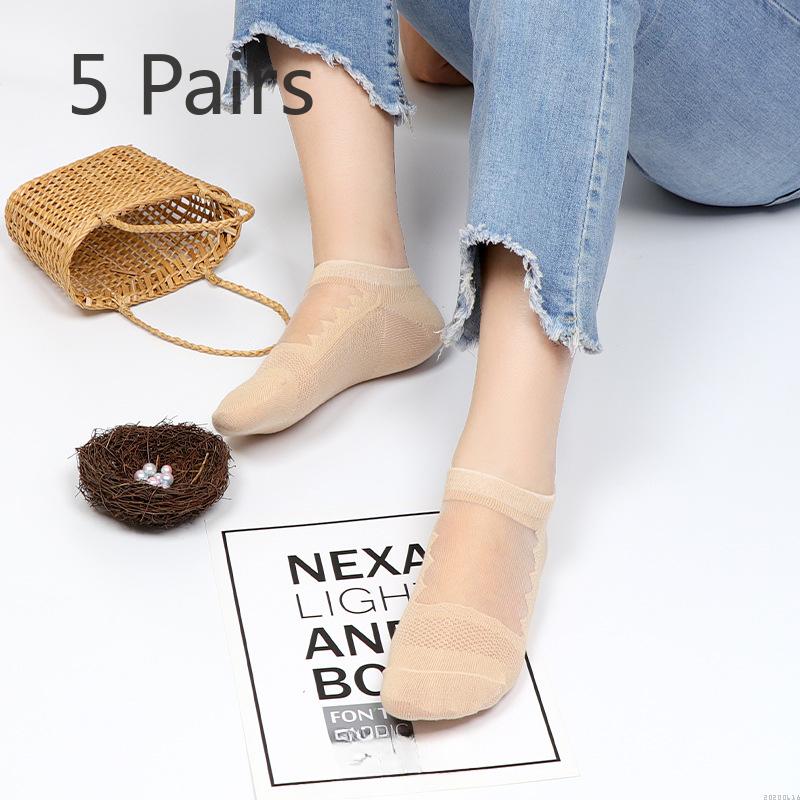 

5 пар новых женских весенне-летних однотонных сетчатых тонких прозрачных чулок-стекло 5 Pairs телесный