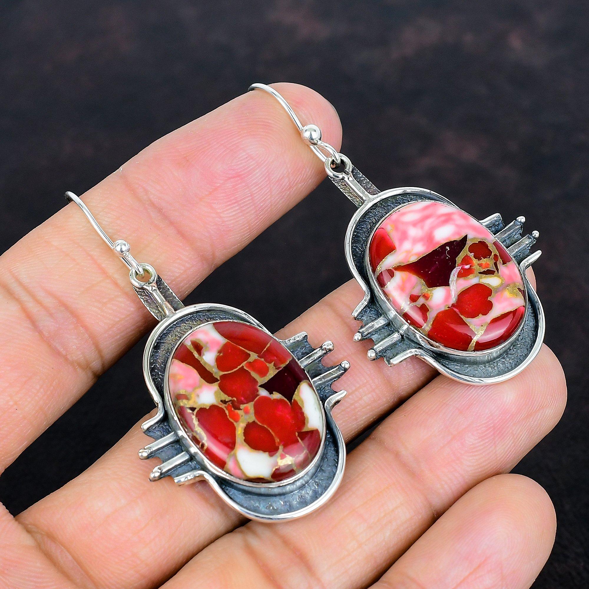 

Серьги из кингманской красной мохавской медной бирюзы, серьги из стерлингового серебра 925 пробы, ювелирные изделия с драгоценными камнями, подарки на годовщину, серьги ручной работы, изящные украшения