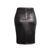 European and American Women's Black Faux PU Leather High Waist Eyelet Midi Skirt