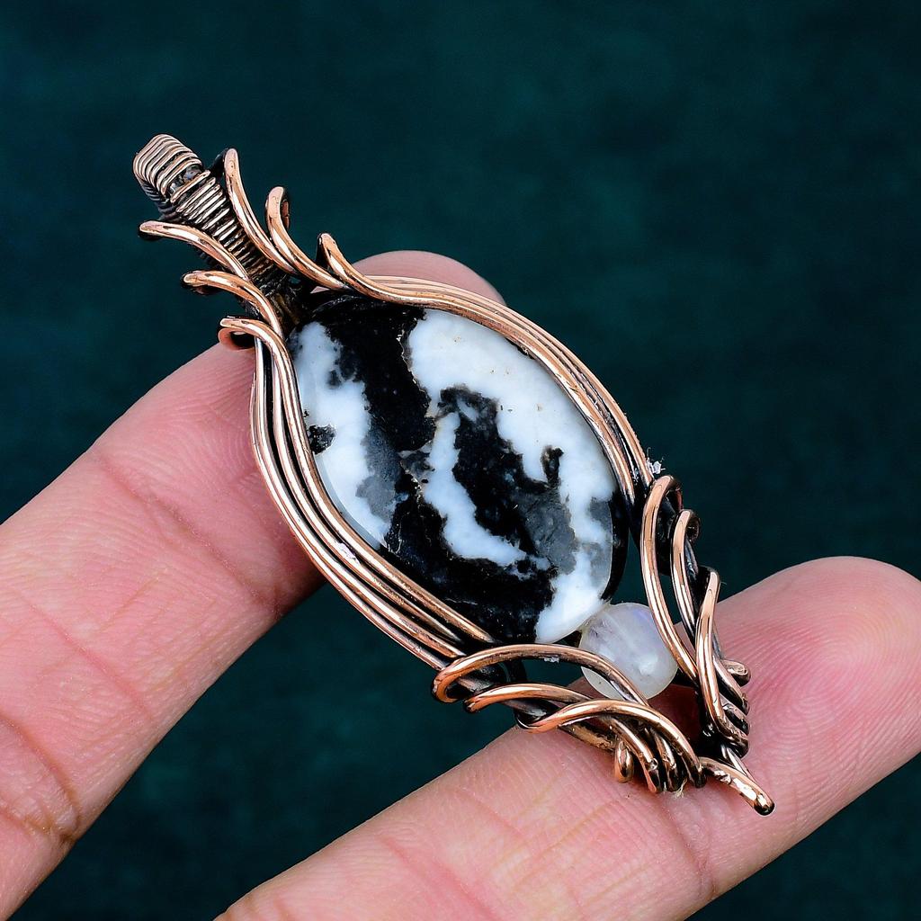 White Buffalo Turquoise Copper Pendant Real Gemstone Jewelry Rainbow Moonstone Pendant Copper Wire Wrapped Jewelry Handmade Pendant for Gift