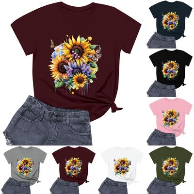 Tricou Casual de Damă cu Mânecă Scurtă și Gât Rotund, cu Imprimeu la Modă