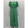 Off Shoulder Maxi Dress Short Sleeve Smocked Elastic High Waist Tiered Ruffle Flowy A-Line Casual Beach Vacation Daily Wear Solid Color Long Dress