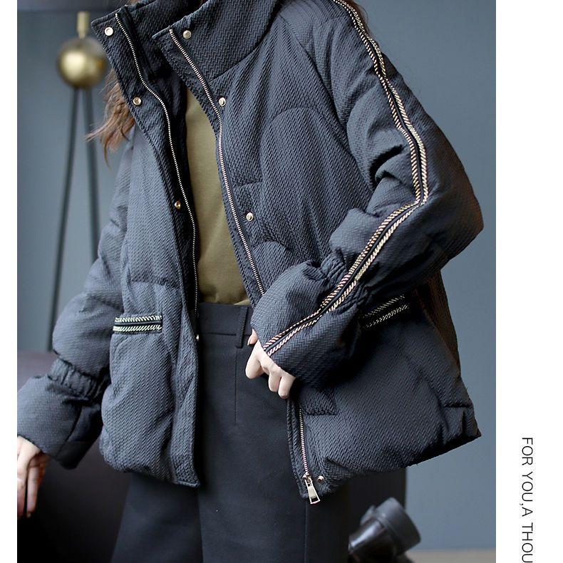 Verdickter Baumwollmantel für Damen, Winter, lockere koreanische modische Stehkragenjacke mit ausgestellten Ärmeln