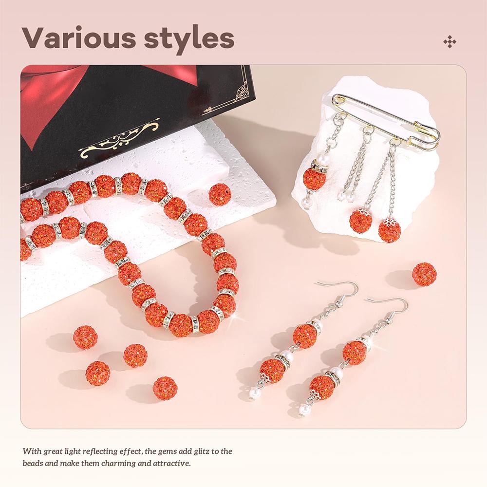 100 Stück 10mm Strassperlen Orange Glänzend Rund Shamballa Kugel Set zum Basteln