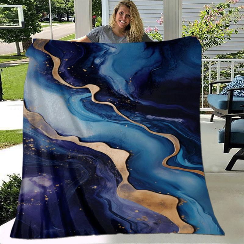 1pc Marble Pattern Lightweight Flannel Blanket, Comfortable and Warm Blanket, for Camping Sofa Bed and Couch Office, Gift