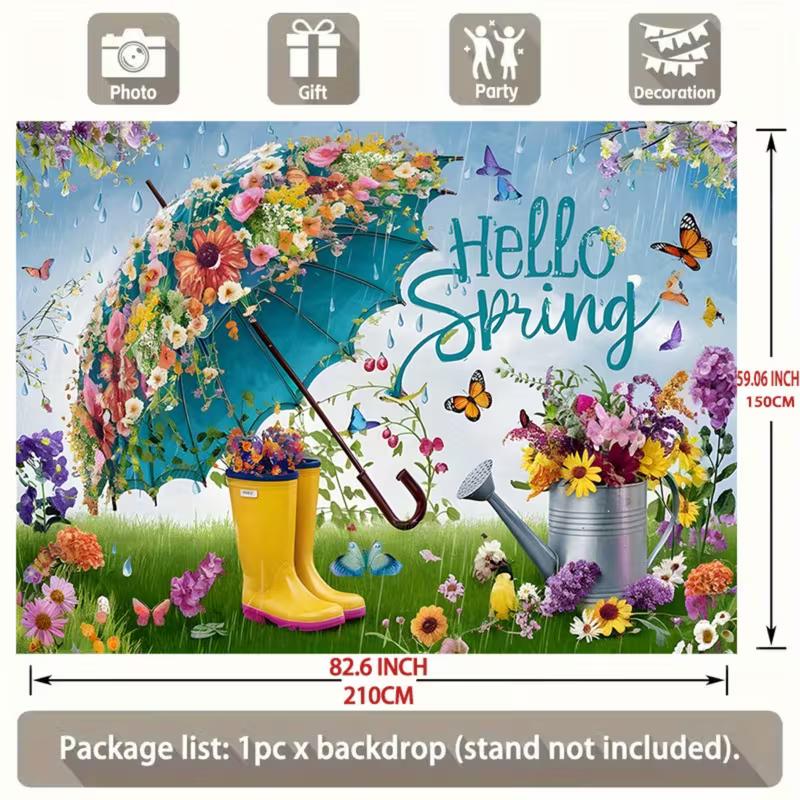 Garden Themed Party Backdrop with Hello Spring Sign and Blooms 47.2x31.5inch/120*80cm