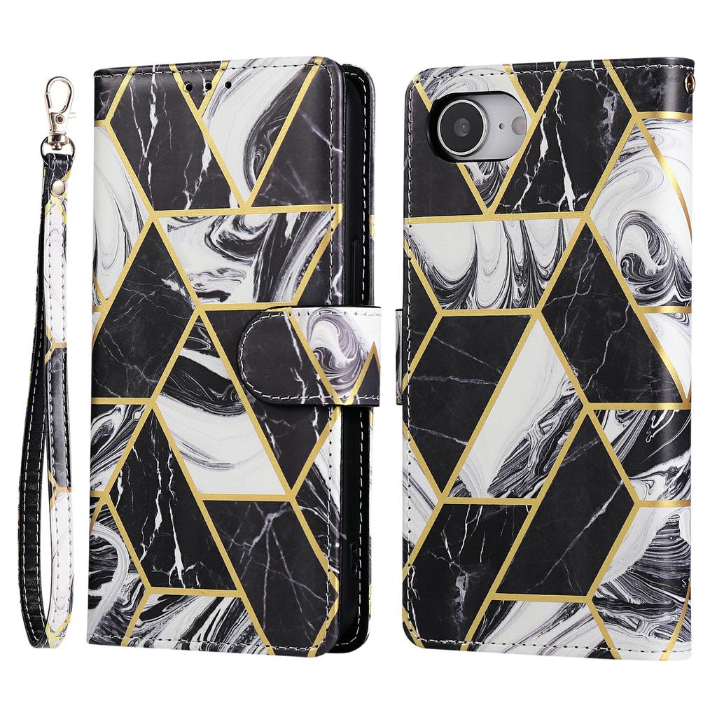 For iPhone 16e Case Lacquered Marble Pattern Leather Phone Cover