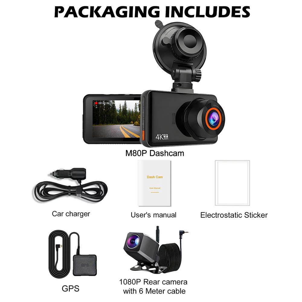 UHD 4K Dash Cam WiFi GPS Mini Car DVR Front and Rear Camera Video Drive Recorder Auto Night Vision WDR 24H Parking Black Box