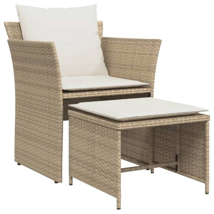 VidaXL Chaise de jardin avec tabouret beige résine tressée, siège de jardin, siège d'extérieur, chaise d'extérieur, chaise 368620